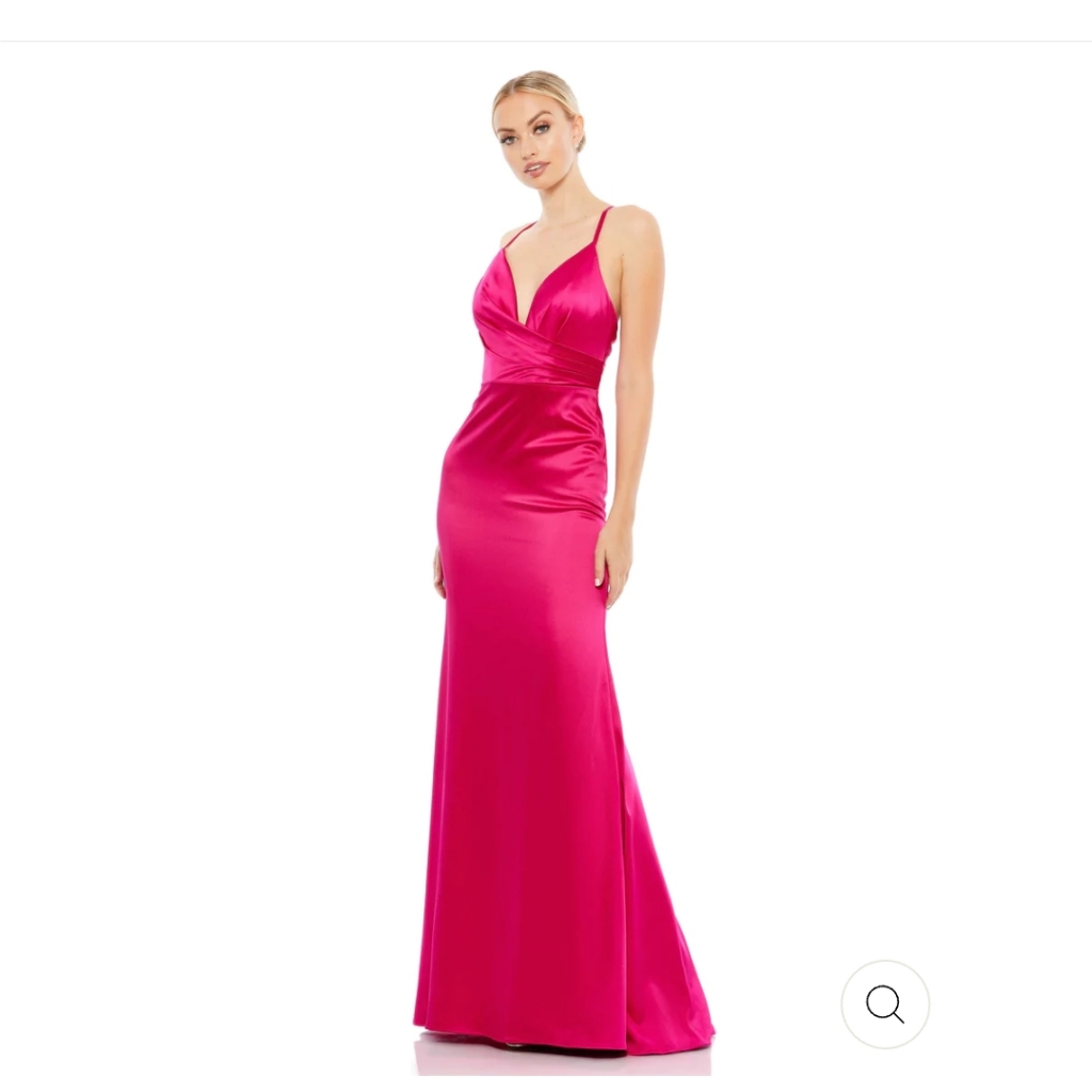 Mac Duggal Plunging Faux Wrap Sleeveless Evening Gown Fuscia